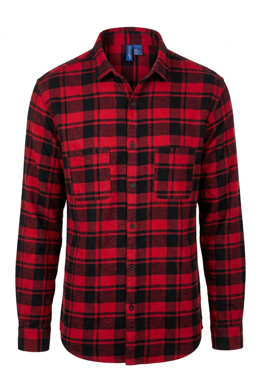 Divided Cotton Red/Black Plaid Flannel Large (L) Long Sleeve Shirt